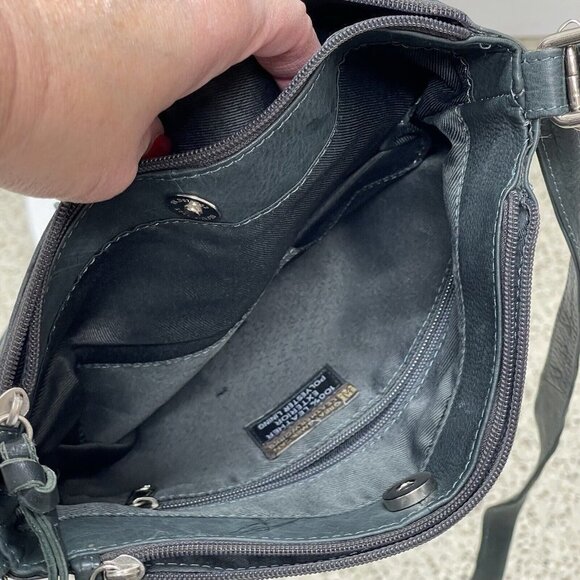 Great American Leatherworks Crossbody Purse Shoulder Bag Leather Dark Gray Green - Picture 8 of 12